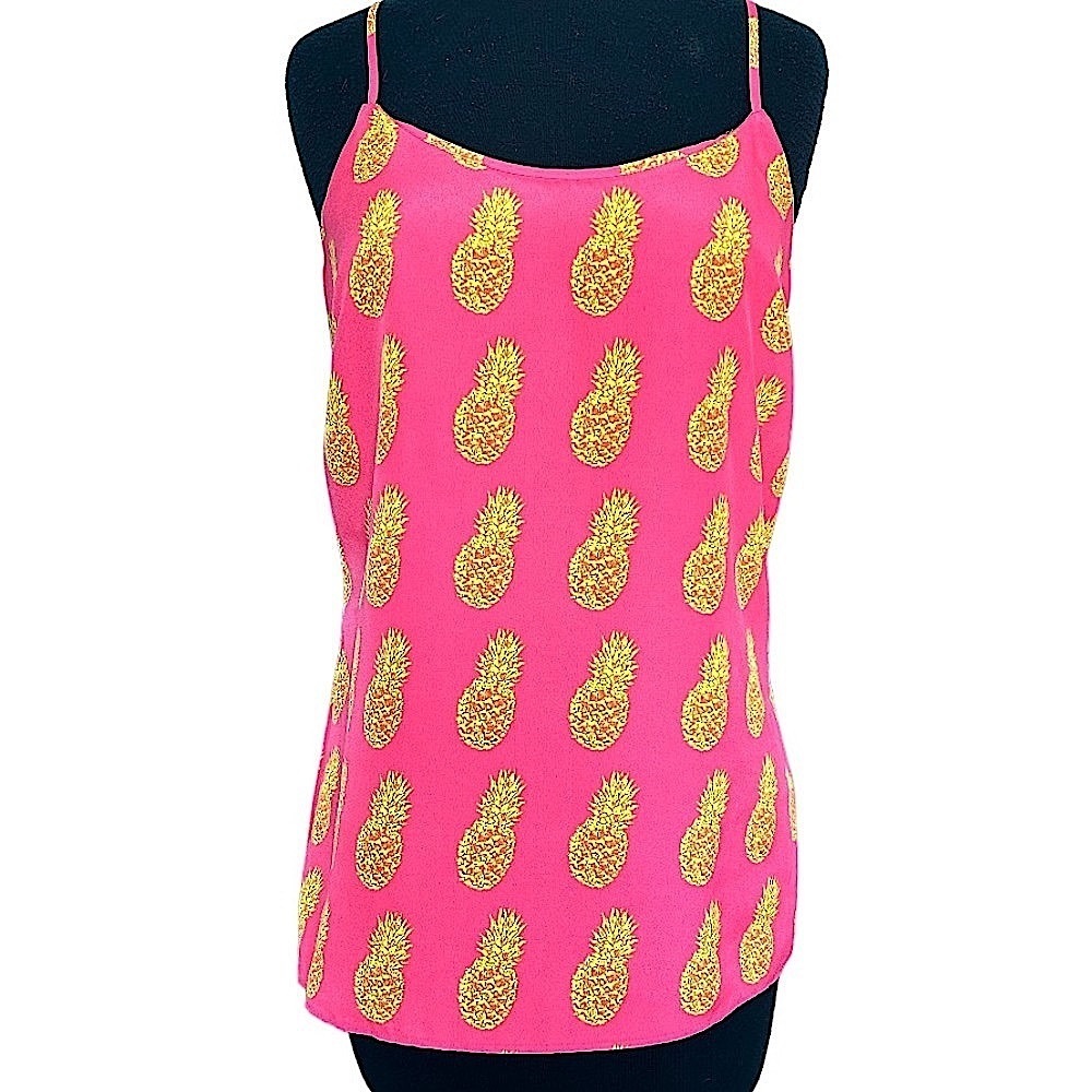 J Crew Pineapple Print Lightweight Racerback Tank Top Neon Pink Size 4 Small